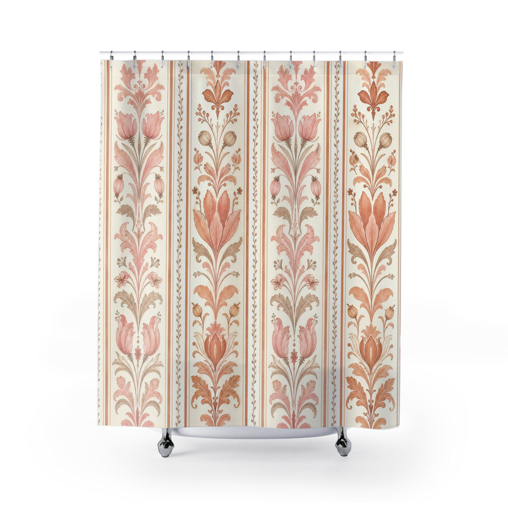 Blush Botanical Damask Stripe Shower Curtain