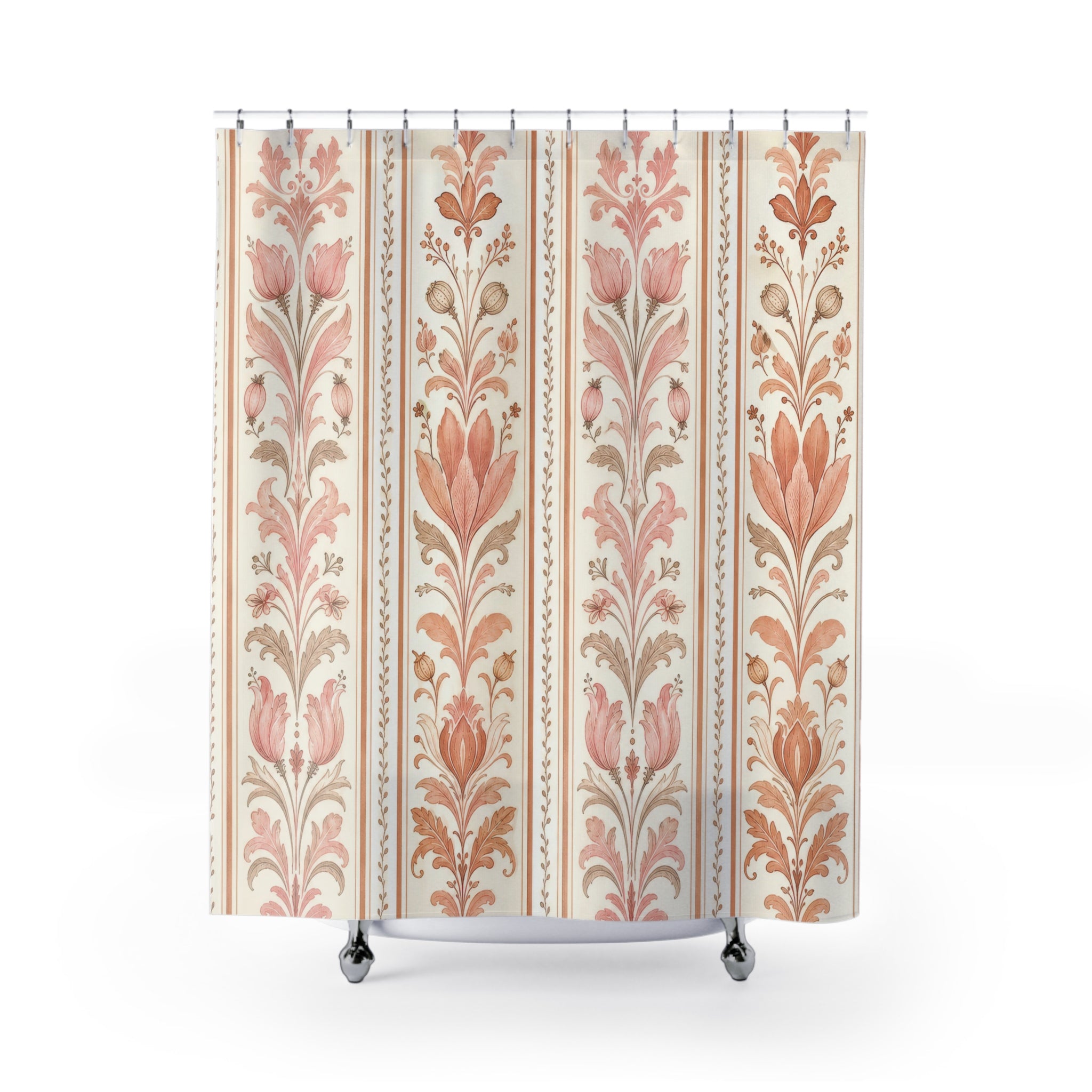 Blush Botanical Damask Stripe Shower Curtain
