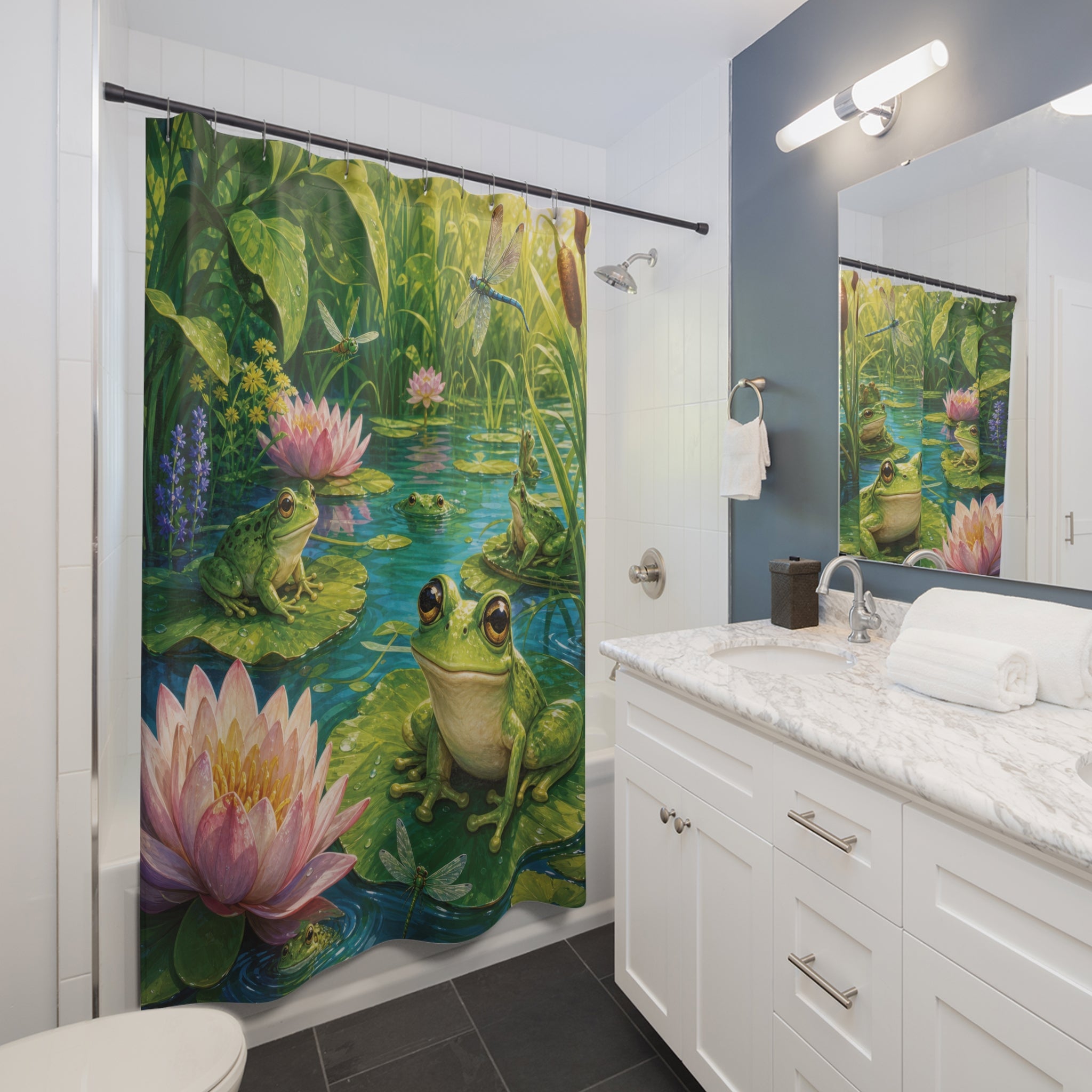 Frog Shower Curtain: Green Lily Pond