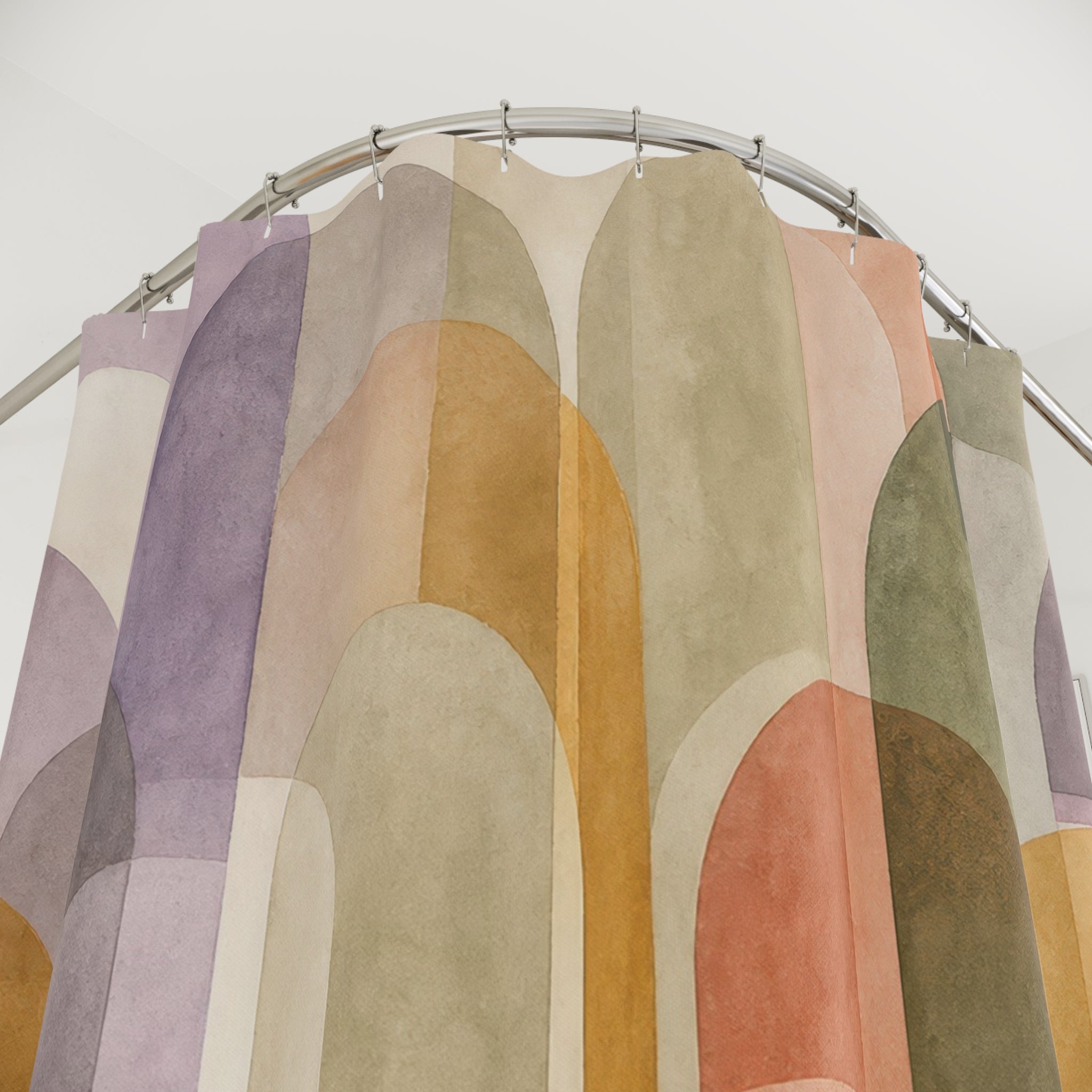Pastel Abstract Shower Curtain, Modern Arch Block Pattern, Soft Rainbow Bathroom Decor, Calm Pastel Wall Decor Guest Bath Wall Gift