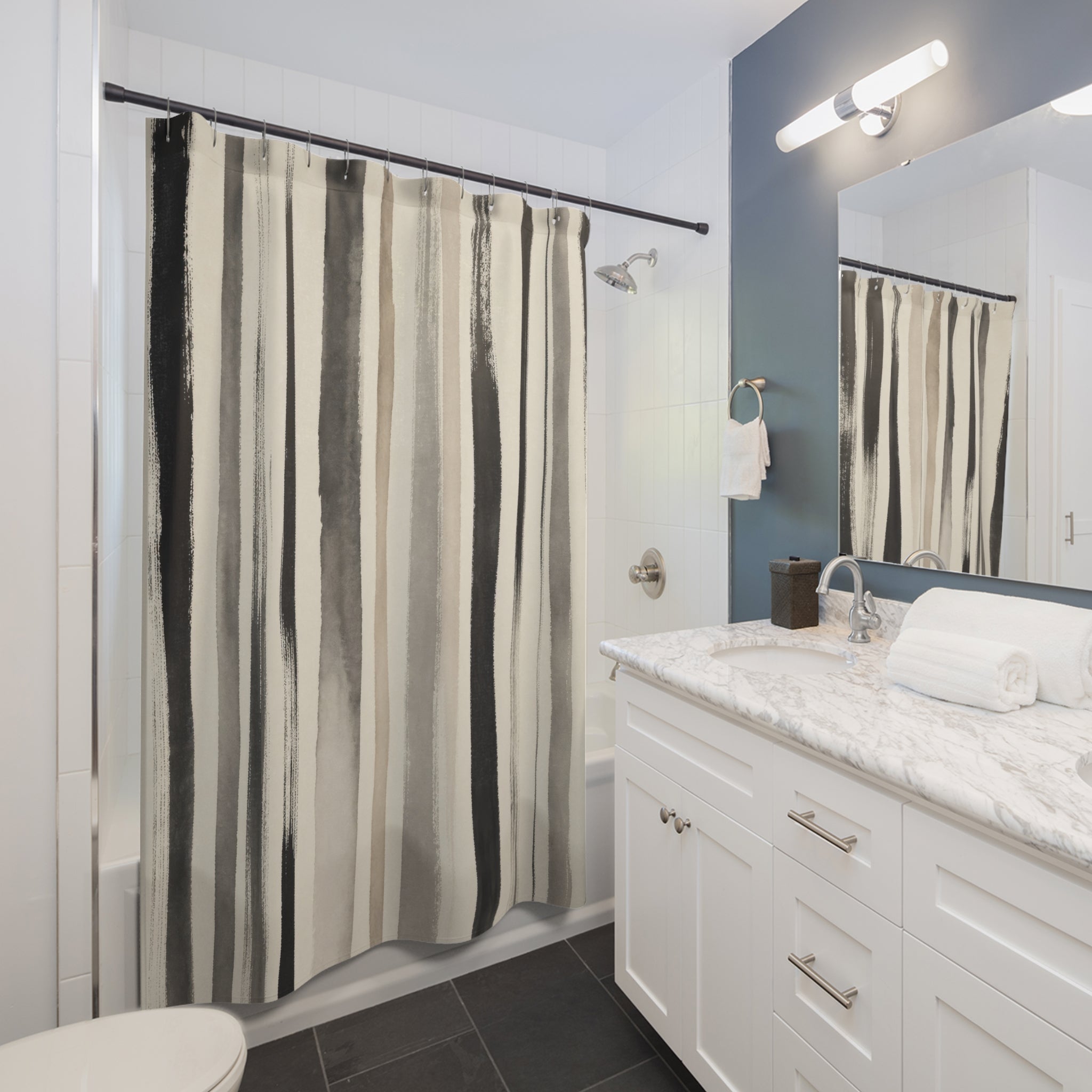 Charcoal Taupe Brush Stripe Shower Curtain