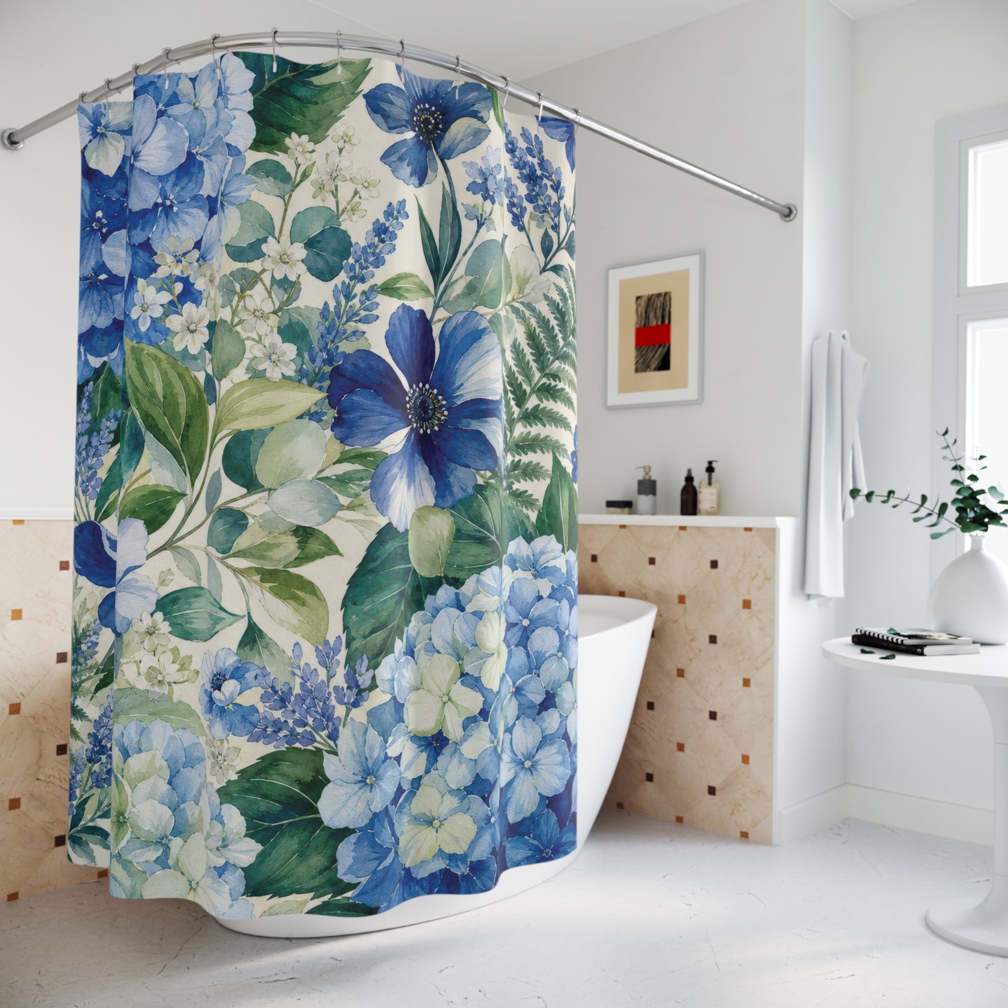 Blue and Green Floral Shower Curtain
