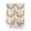 Brick red daisy garlands on ivory shower curtain with full front view