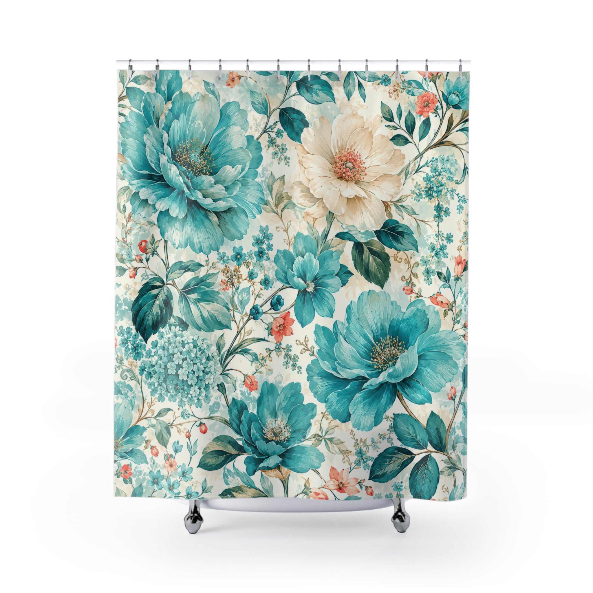 Turquoise Floral Shower Curtain: Teal Blue Botanical