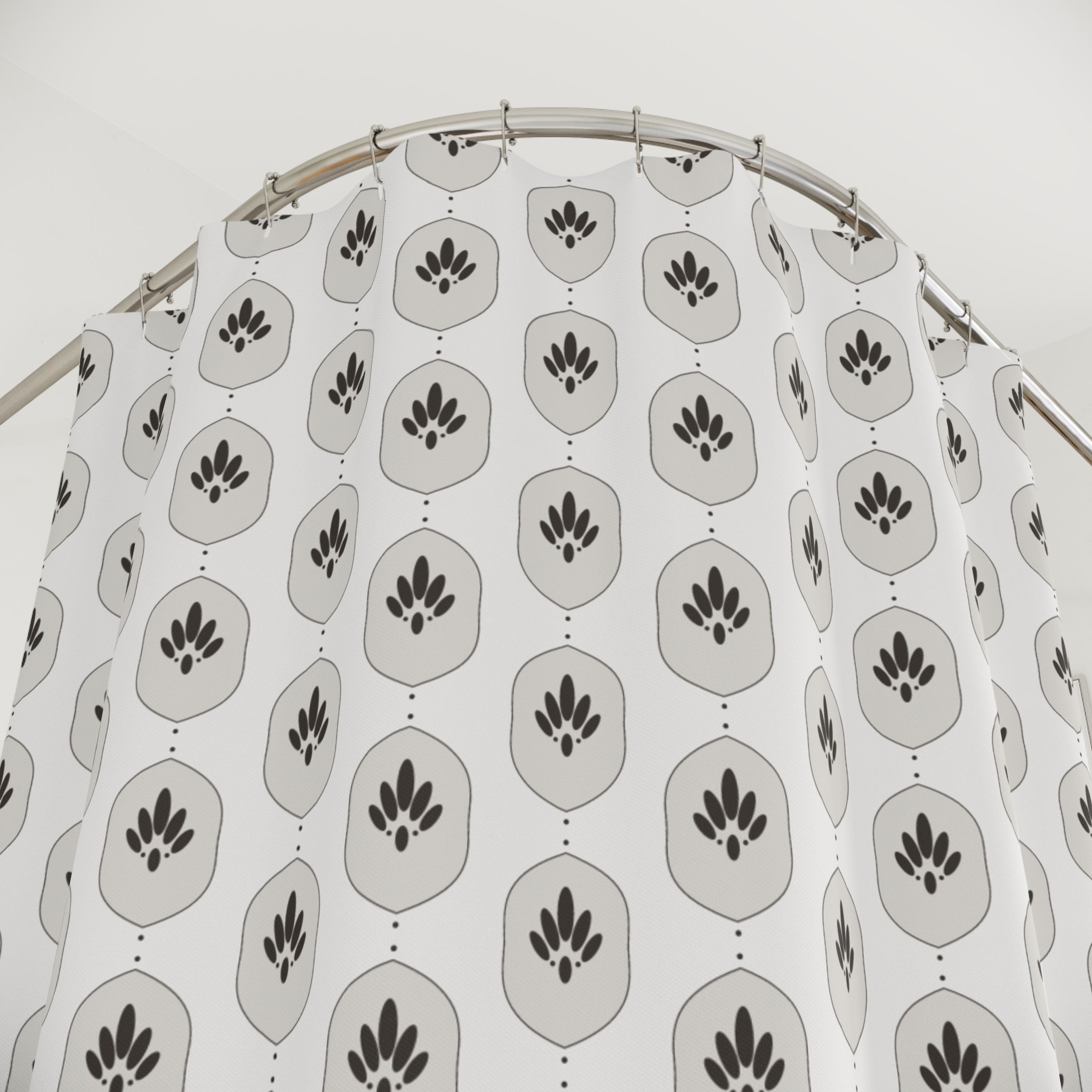 Charcoal & White Damask Shower Curtain – Modern Ogee