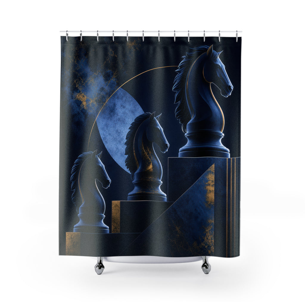 Chess Knight Navy Shower Curtain