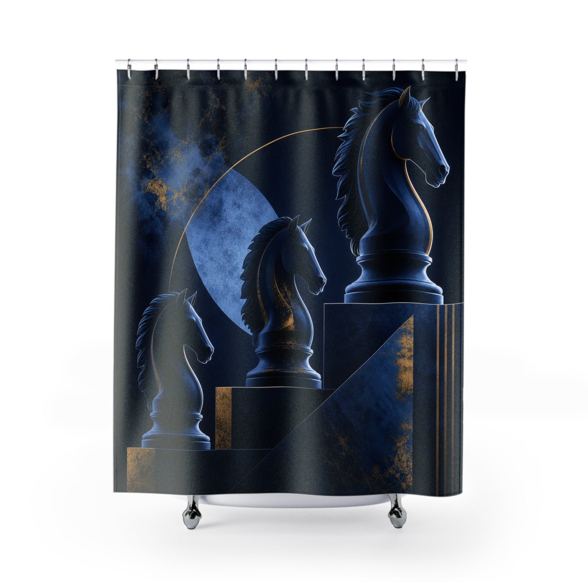 Chess Knight Navy Shower Curtain