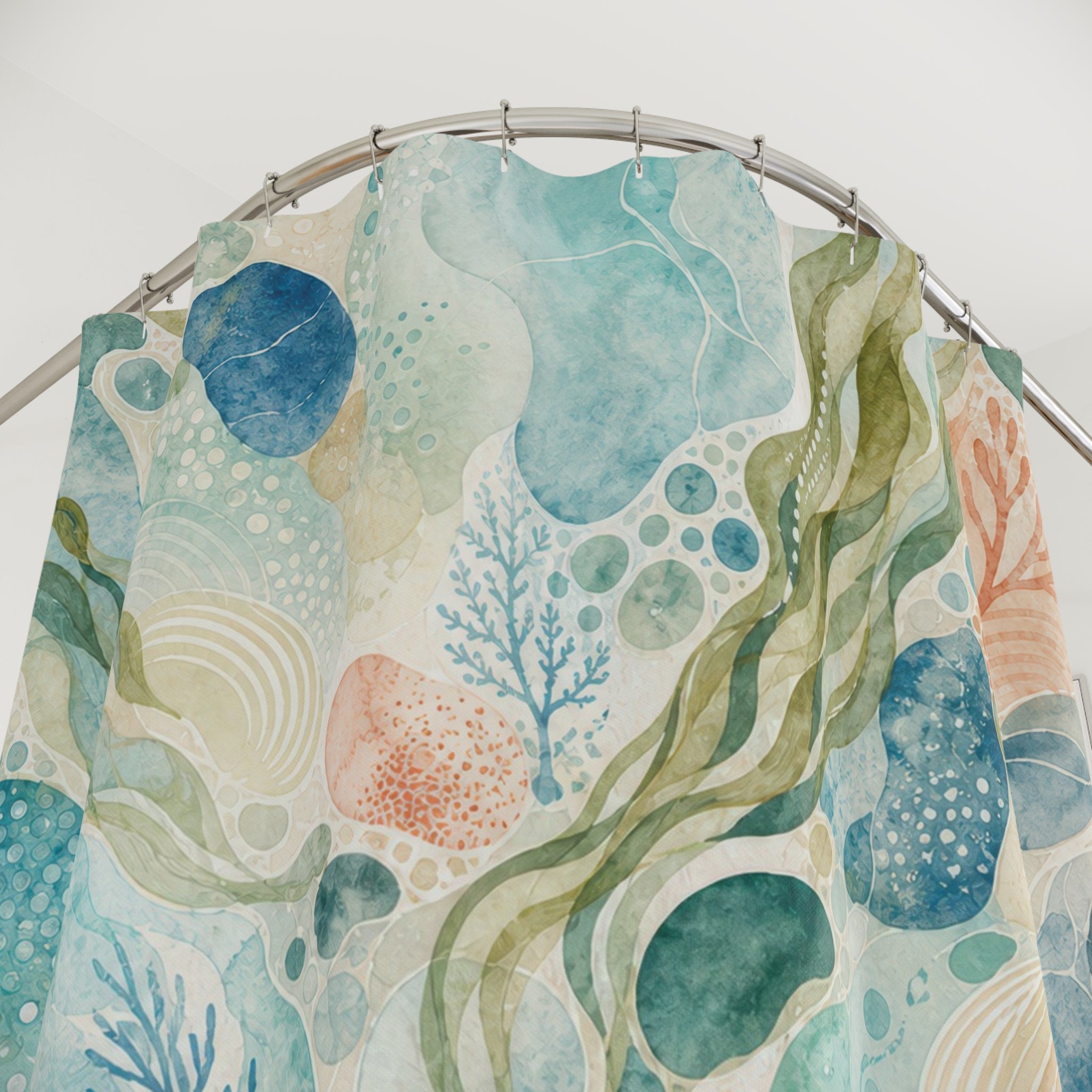 Coral Tidepool Watercolor Shower Curtain