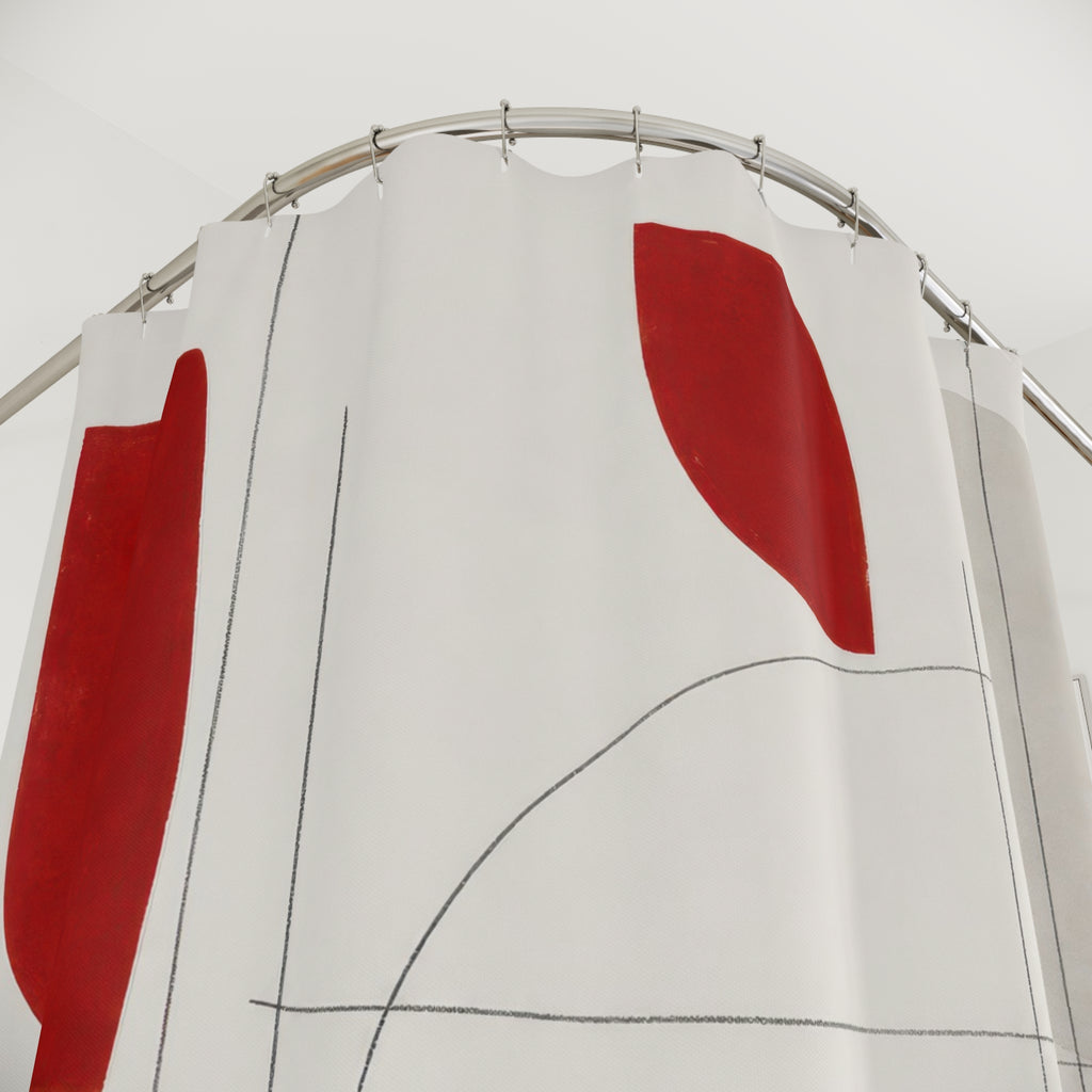Red Gray Geometric Modern Shower Curtain