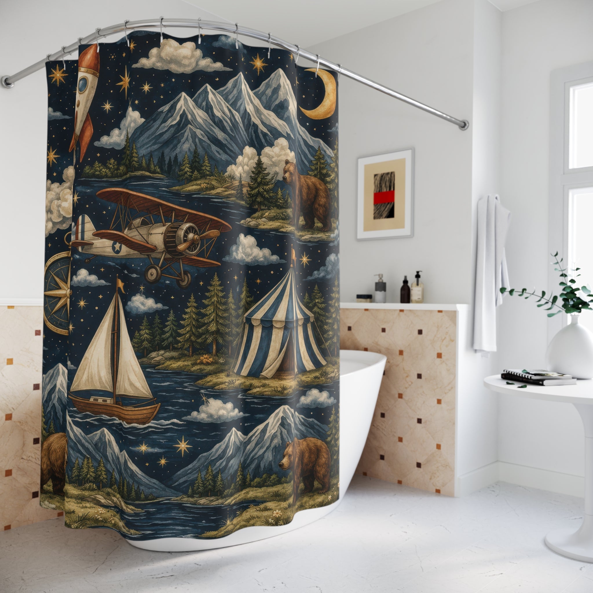 Boys Adventure Night Sky Shower Curtain