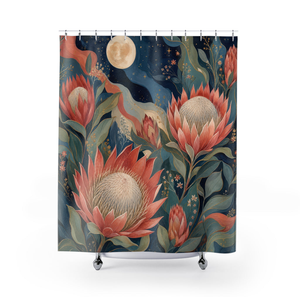 Moonlit Protea Garden Shower Curtain