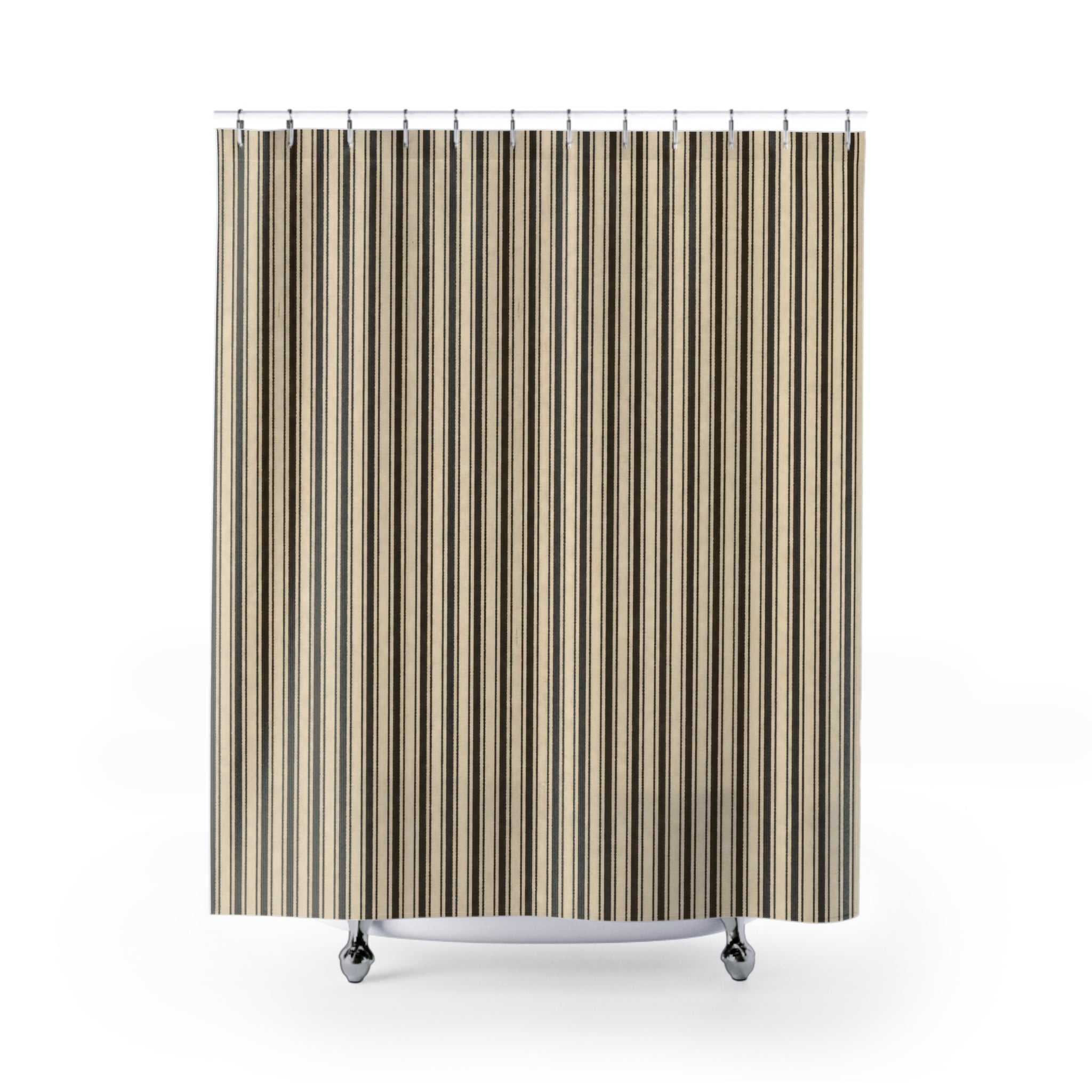 Striped Shower Curtain, Brown Beige Pinstripe Bath Decor, Dense Cream Vertical Line Pattern, Tailored Neutral Guest Bathroom Style