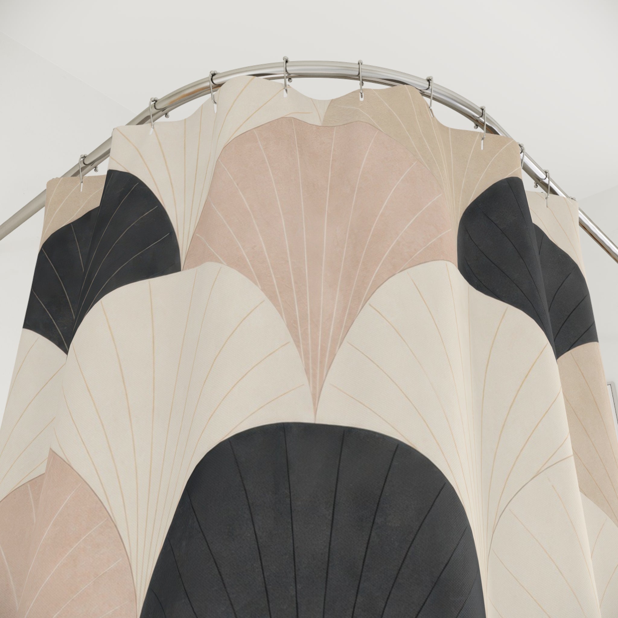 Black Beige Fan Scallop Shower Curtain
