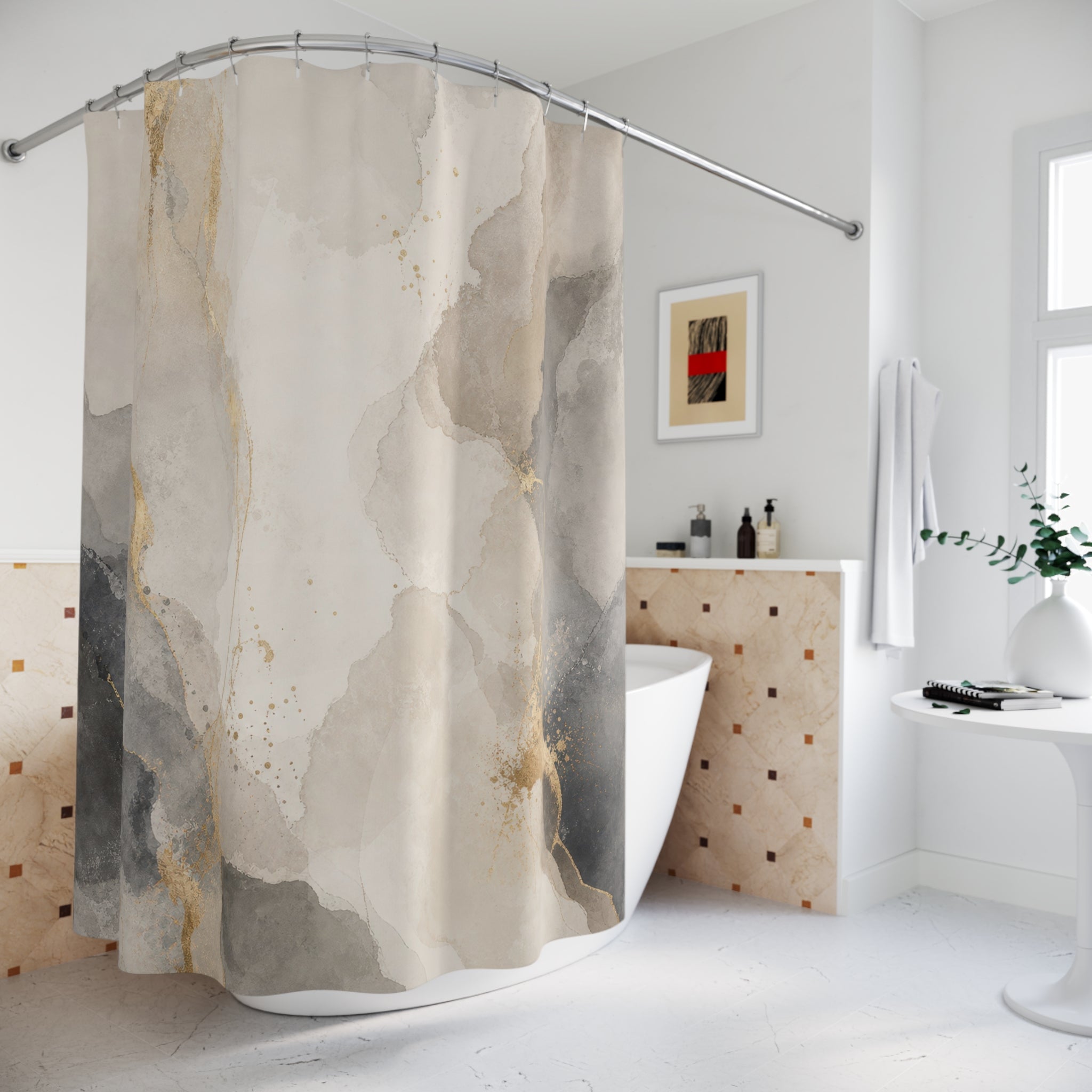 Gray and Beige Shower Curtain