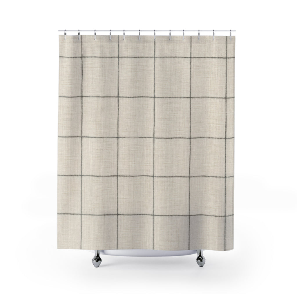 Taupe Gray Grid Check Shower Curtain