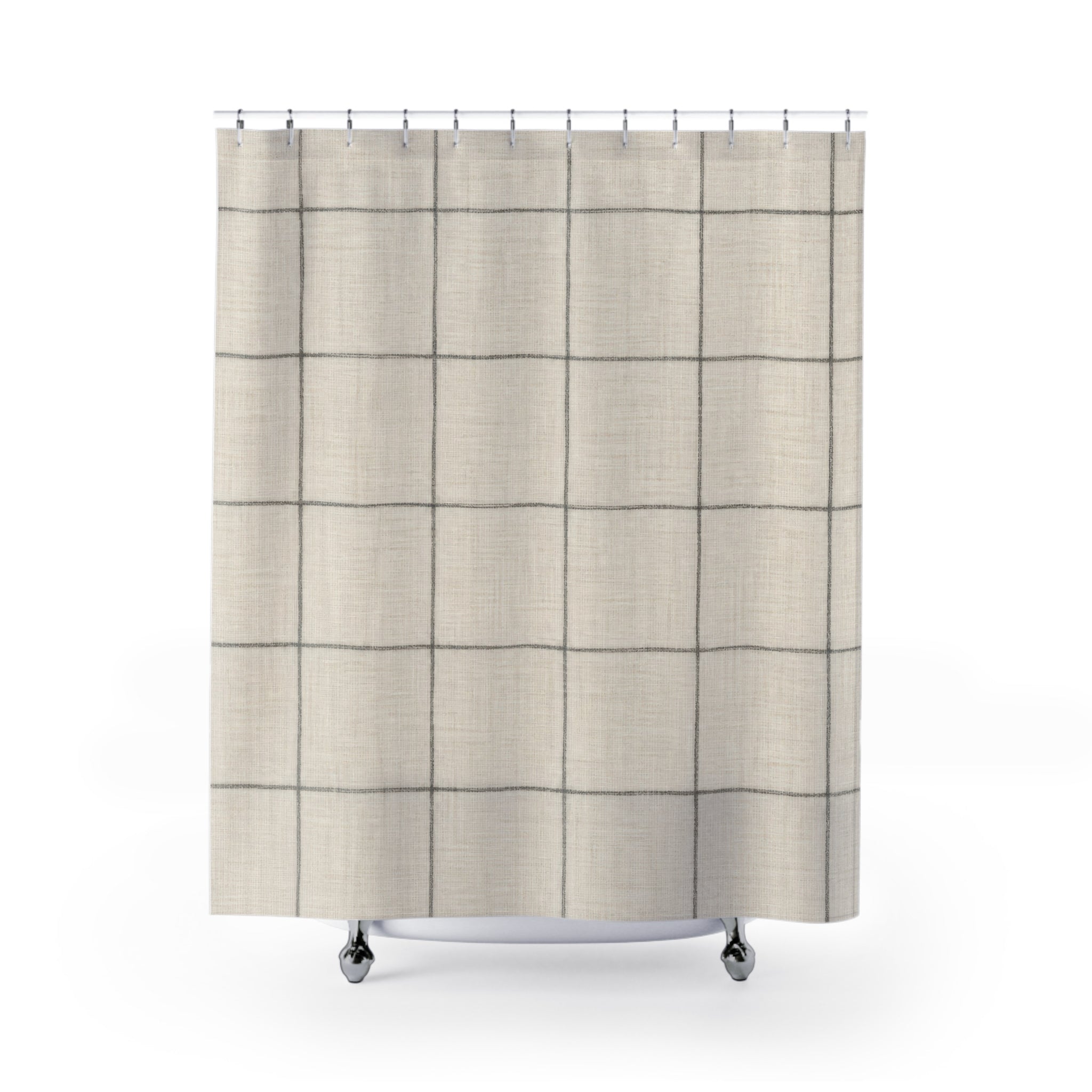 Taupe Gray Grid Check Shower Curtain