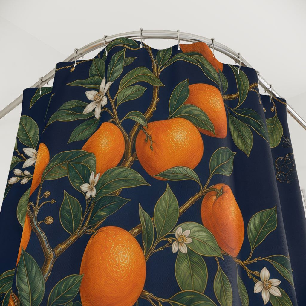 Blue Chinoiserie Orange Shower Curtain