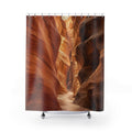 Terracotta sandstone canyon with a pale winding passage shower curtain with full front view