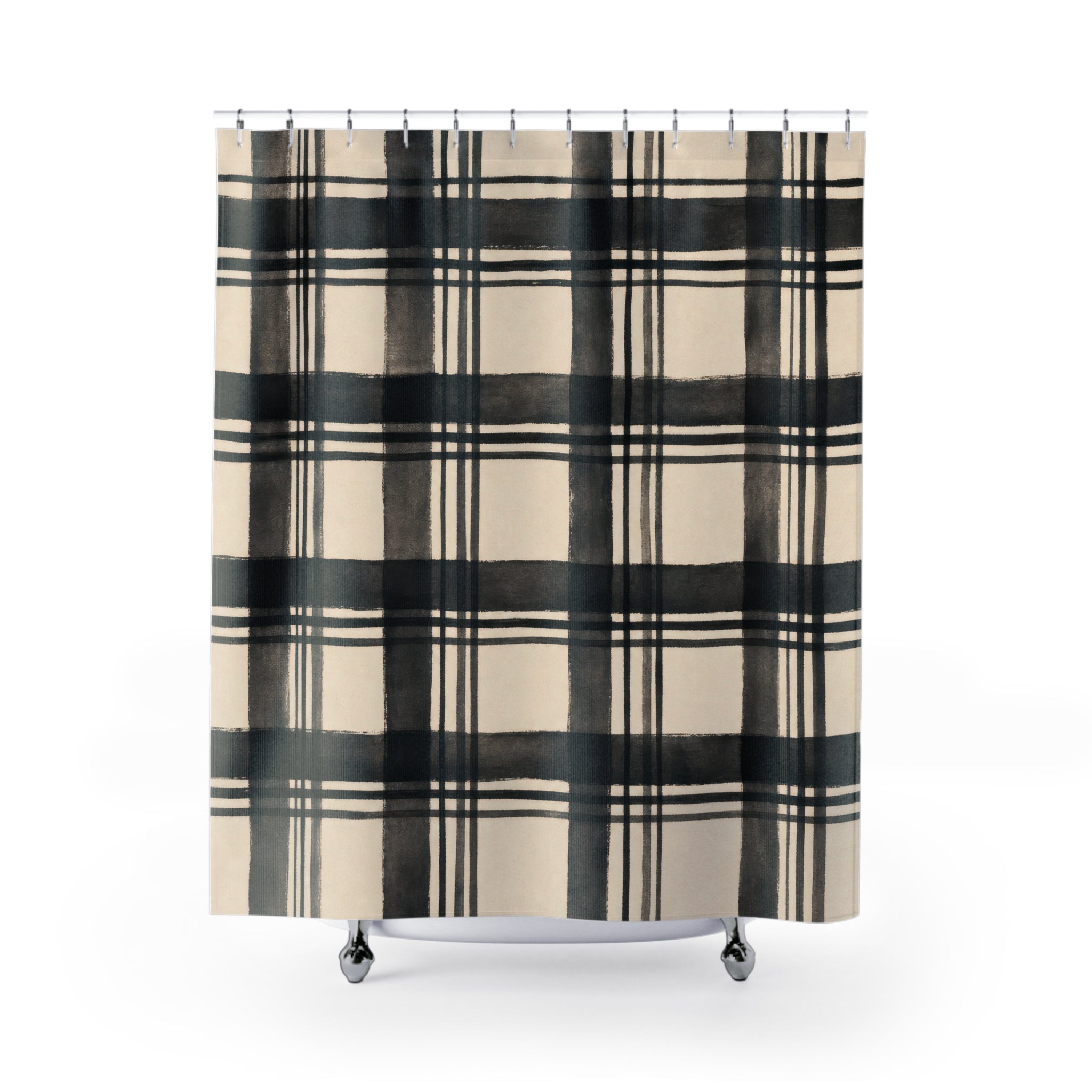 Black Cream Farmhouse Check Shower Curtain