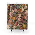 Christmas Baking Shower Curtain, Pink Burgundy Cookie Pear Holiday Pattern, Olive Winter Kitchen-Inspired Bathroom Decor, Festive Guest Bath