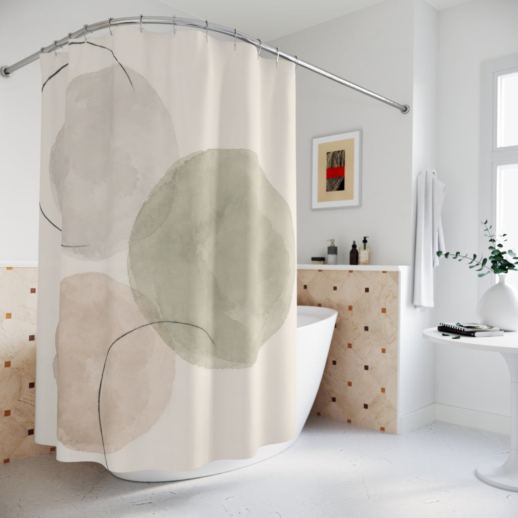Sage Beige Watercolor Circle Shower Curtain