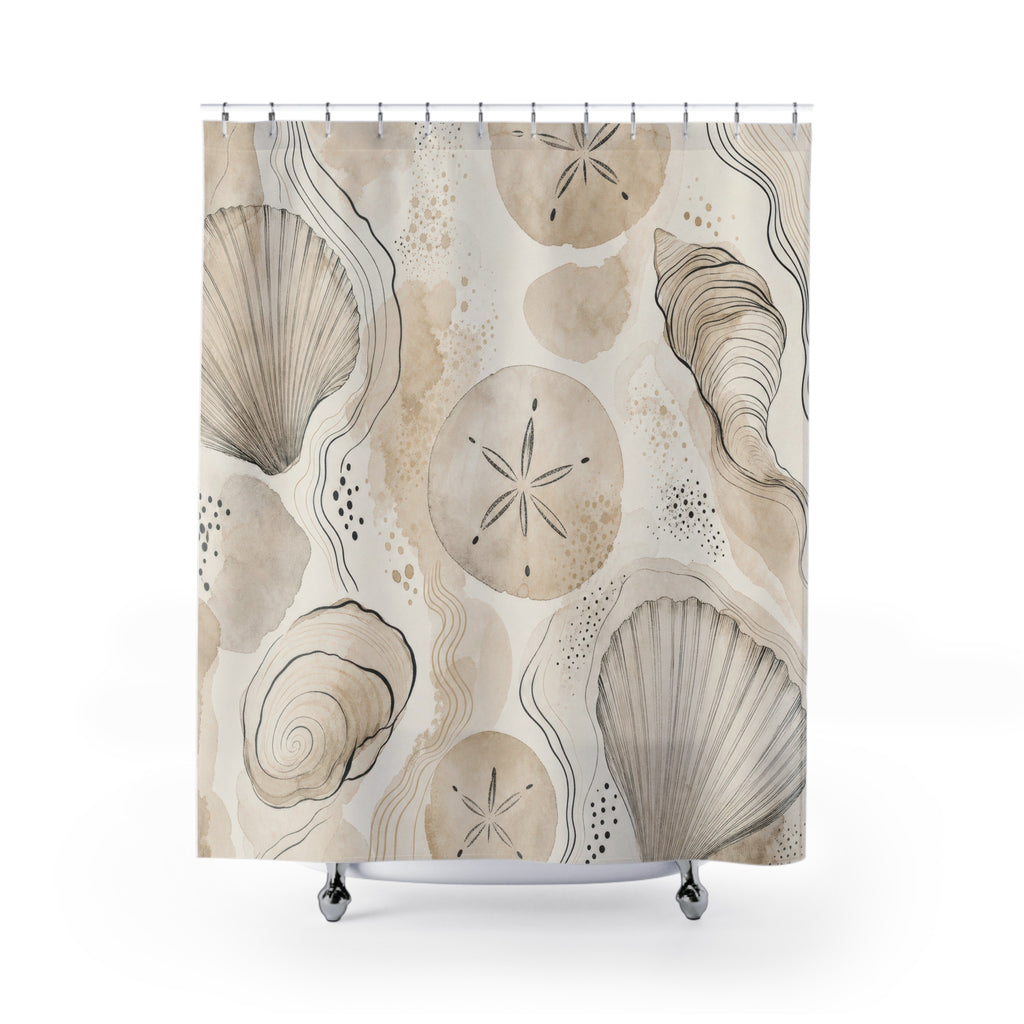 Beige Seashell and Sand Dollar Shower Curtain