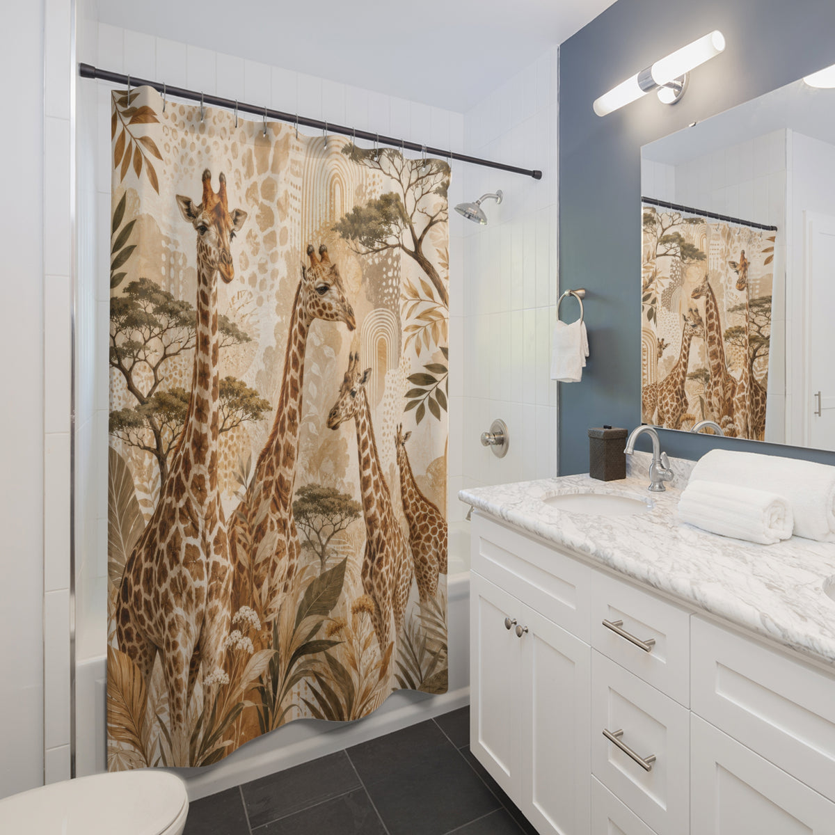 Giraffe Safari Botanical Shower Curtain