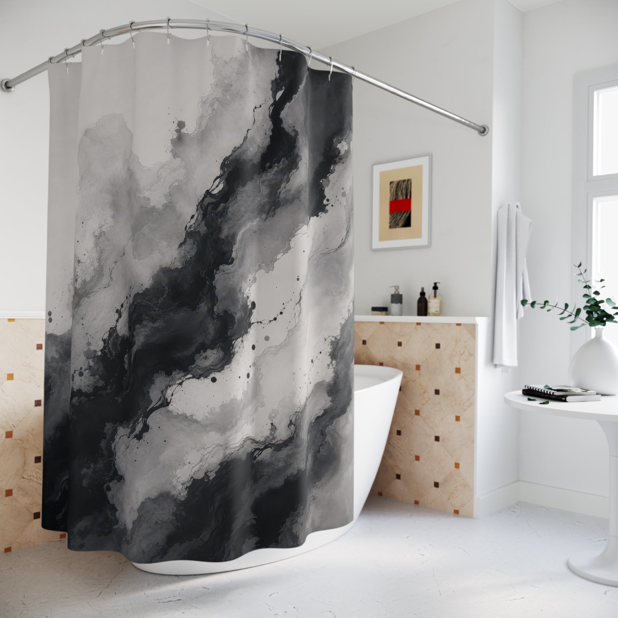 Black & Grey Abstract Ink Shower Curtain