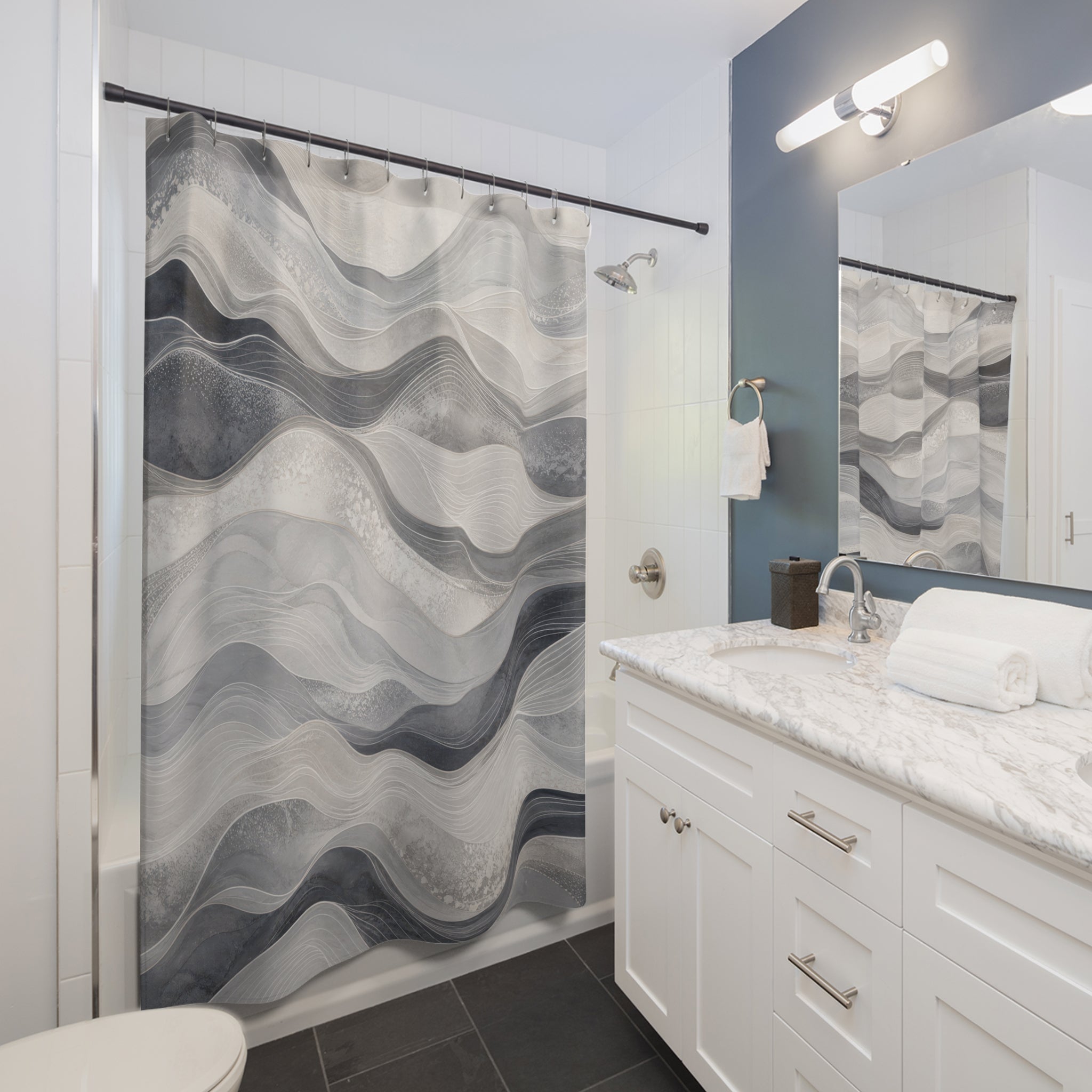 Gray White Wavy Stripe Shower Curtain