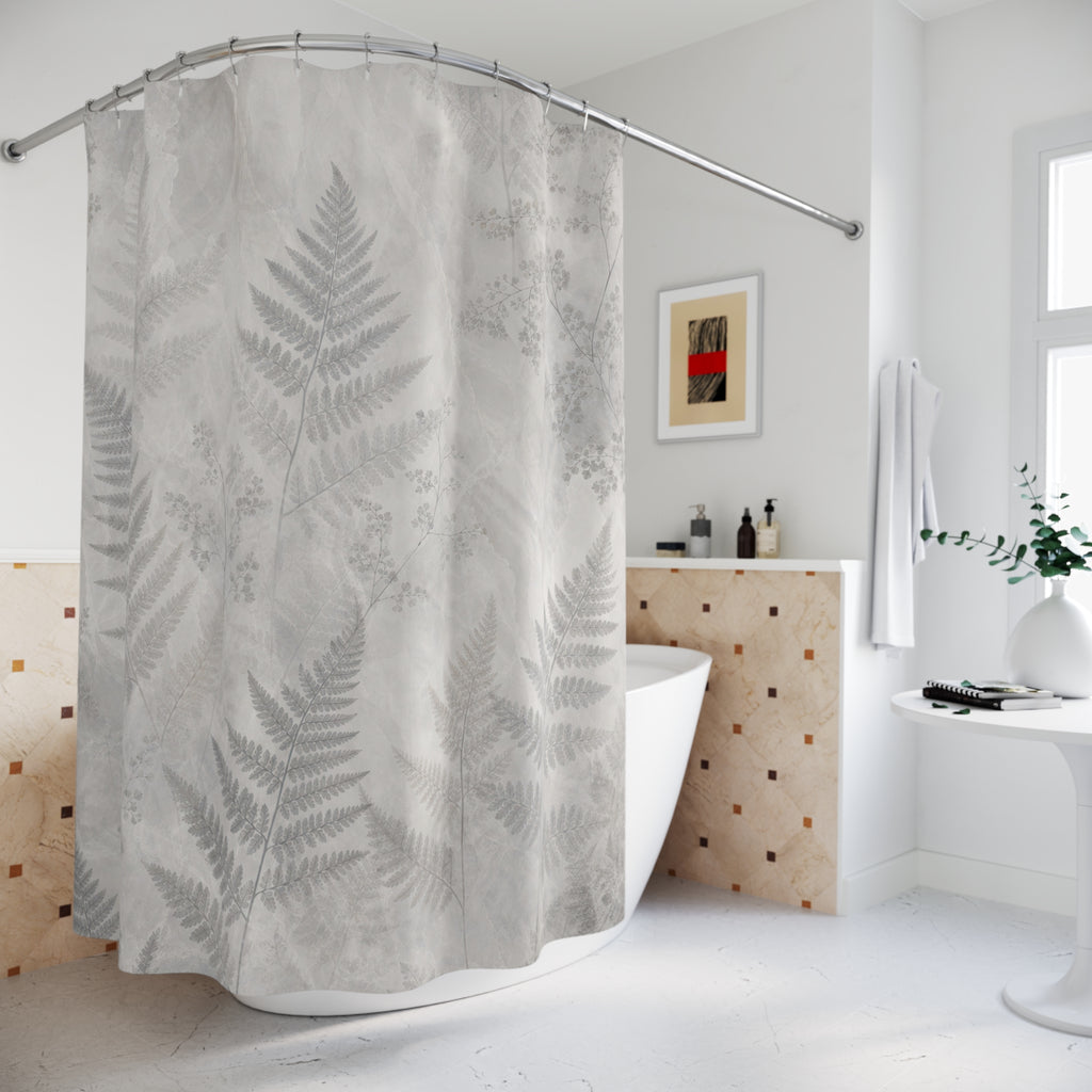 Fern Shower Curtain, Gray Botanical Bath Decor, Leaf Frond Pattern, Soft Neutral Guest Bathroom Decor, Nature Inspired Fern Spa Style