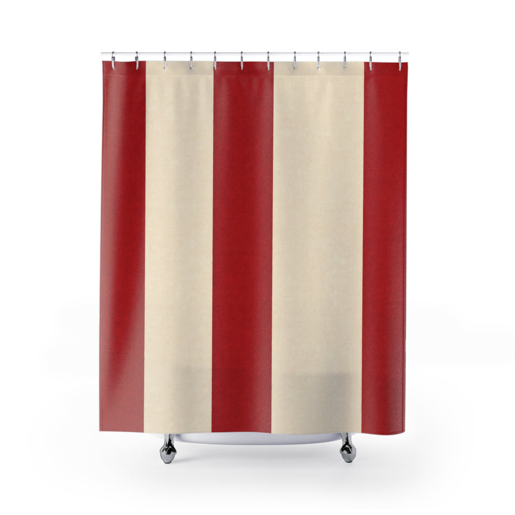 Red and White Cabana Stripe Shower Curtain: Luxury Resort