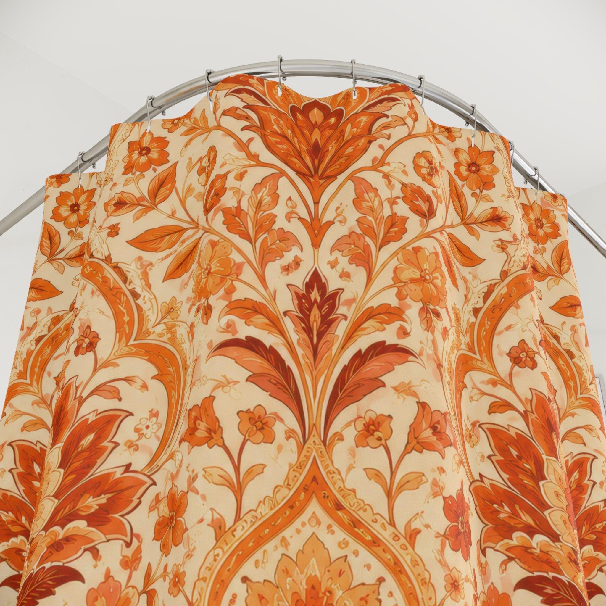Orange Patterned Shower Curtain: Terracotta Floral Damask