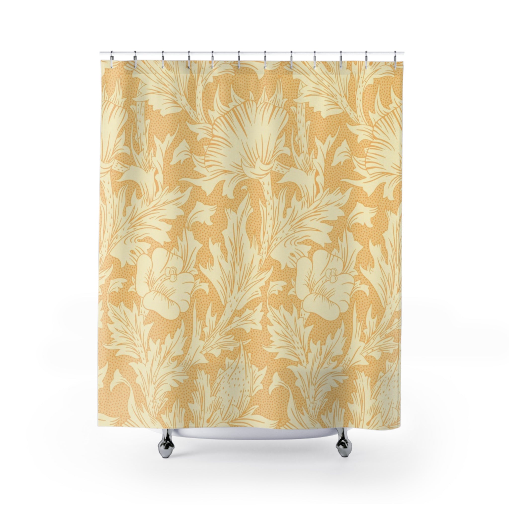 Morris-Style Poppy Shower Curtain – Beige Floral