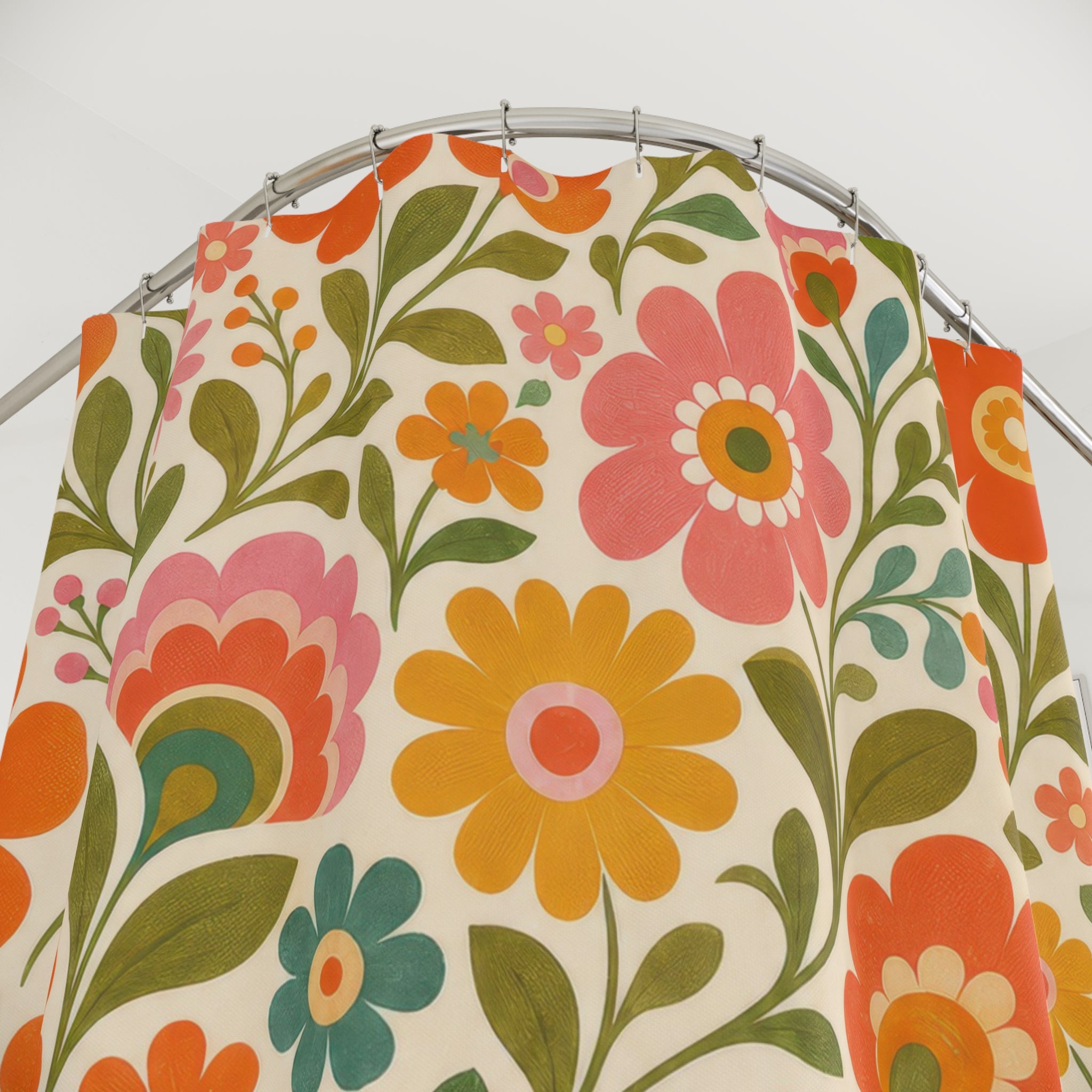 Bright Retro Floral Shower Curtain