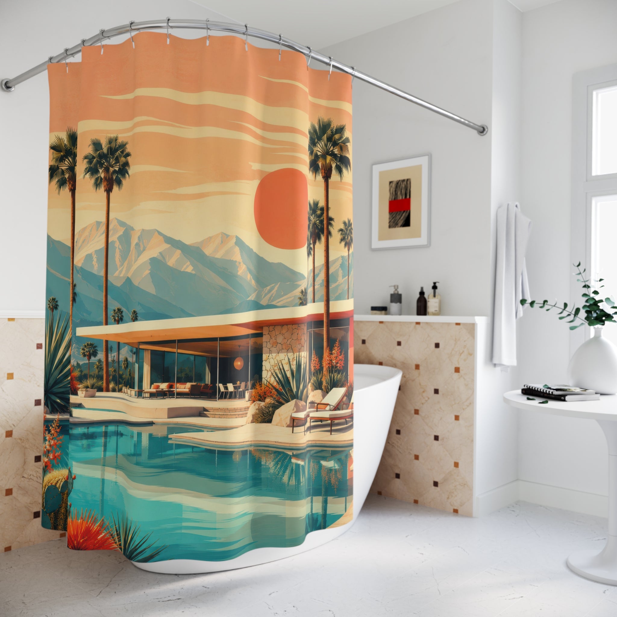 Palm Springs Shower Curtain: Desert Pool