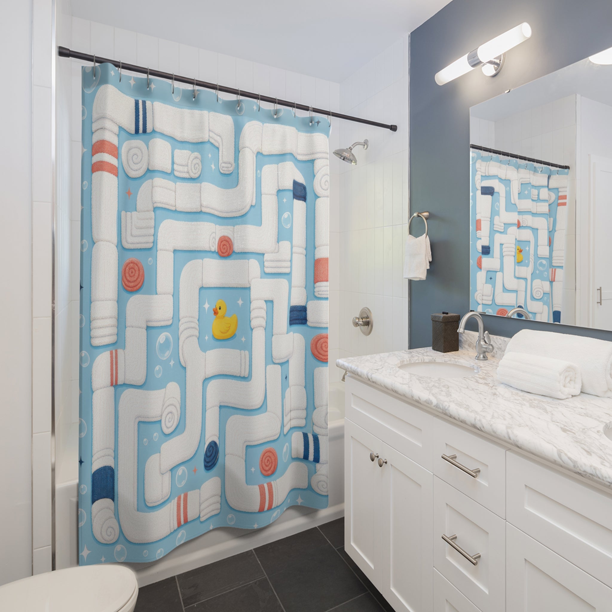 Rubber Duck Pipe Maze Shower Curtain