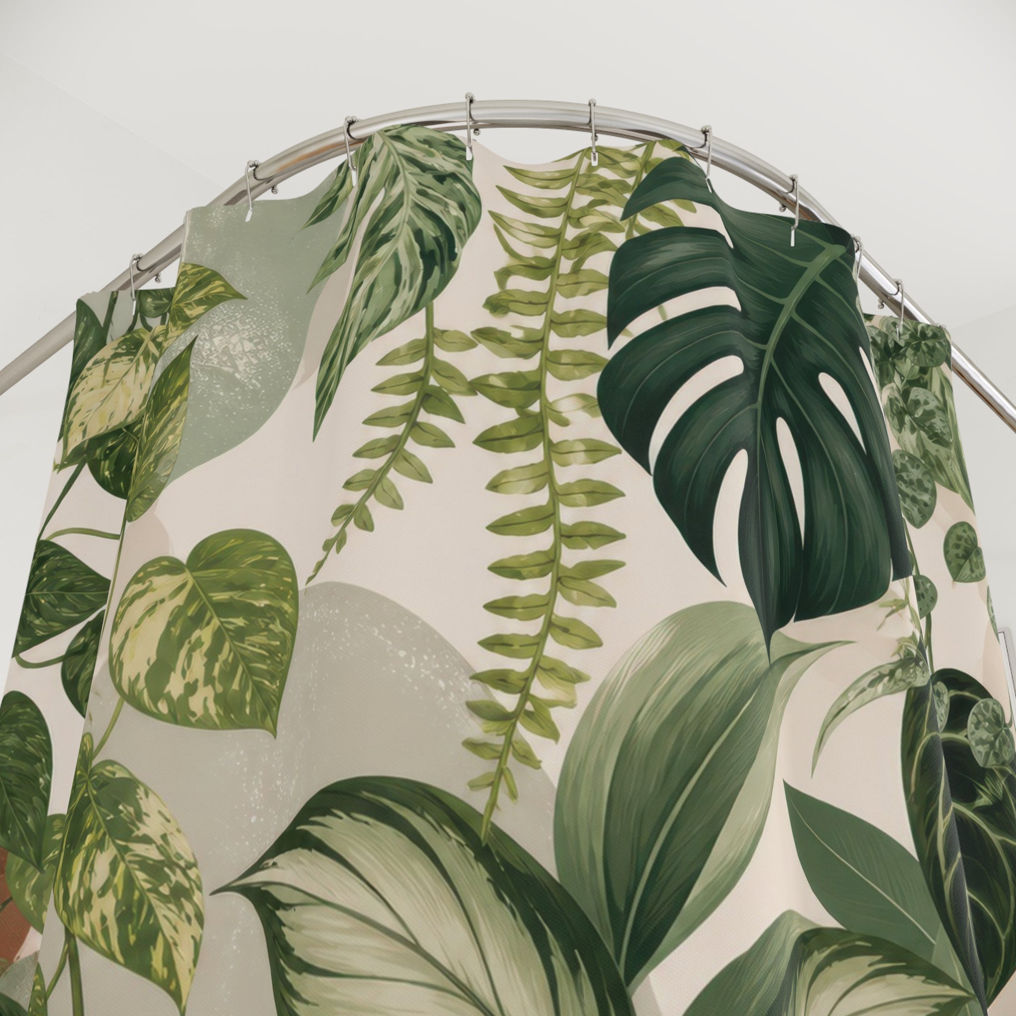 Plant Shower Curtain: Green Tropical Botanical Leaf Pattern