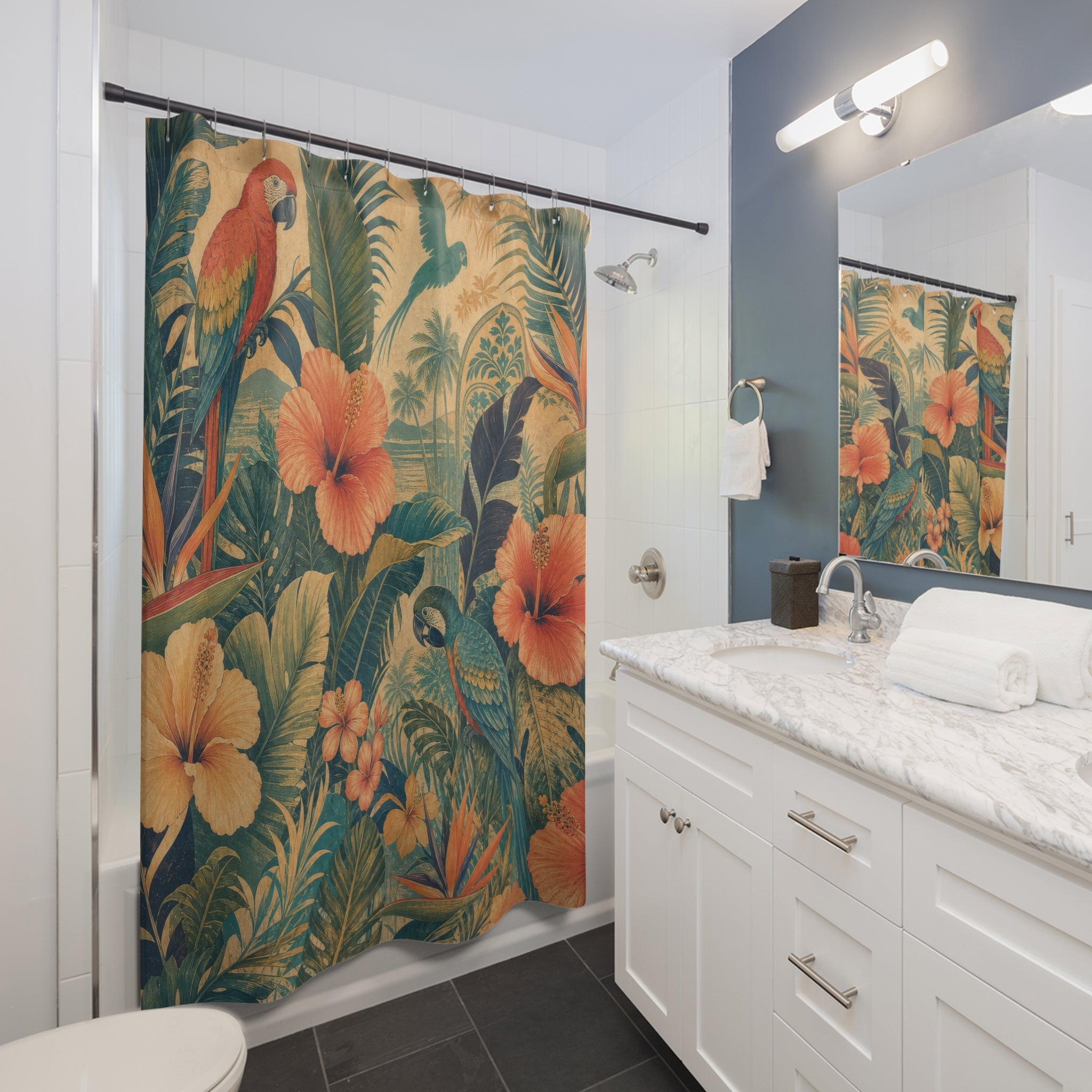 Vintage Tropical Floral Shower Curtain
