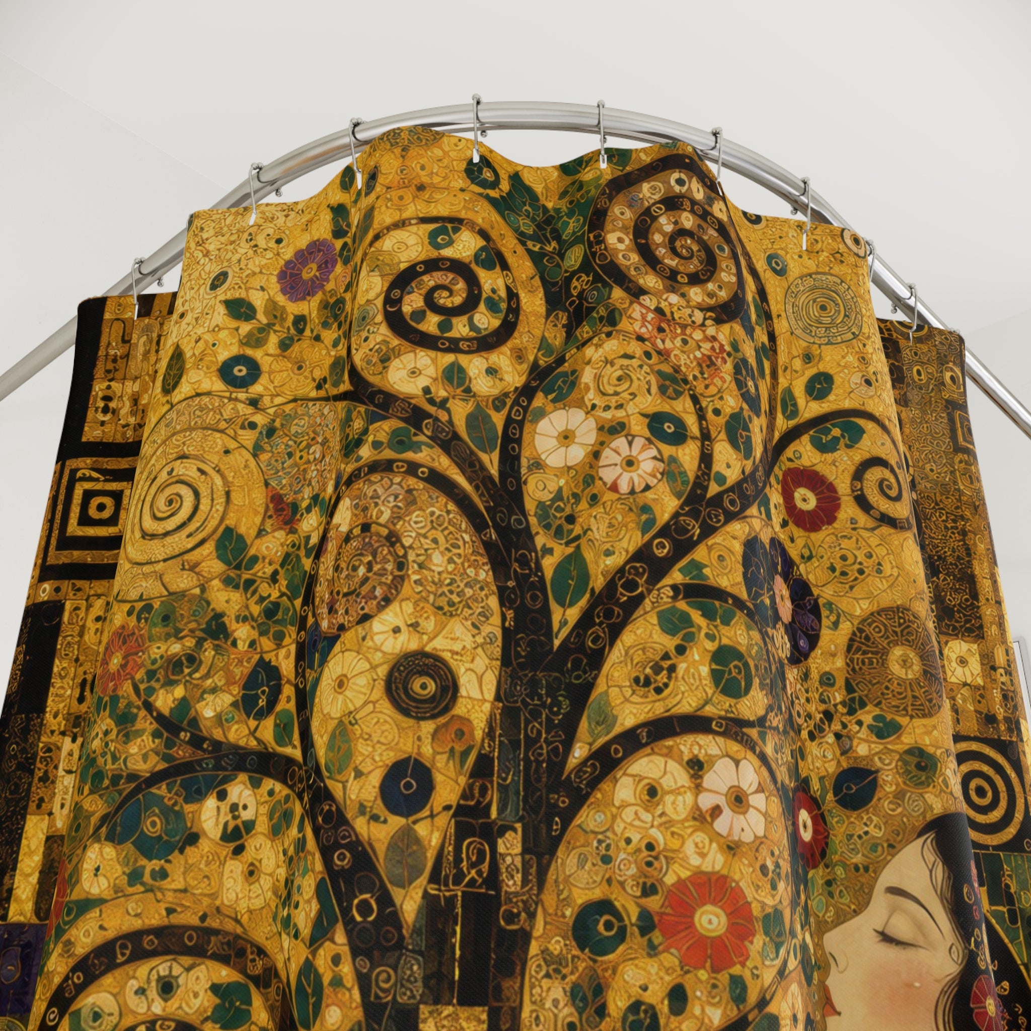 Klimt Inspired Shower Curtain: Gold Tree Life Nouveau