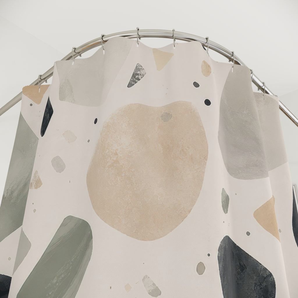 Sage Beige Black Stone Shower Curtain