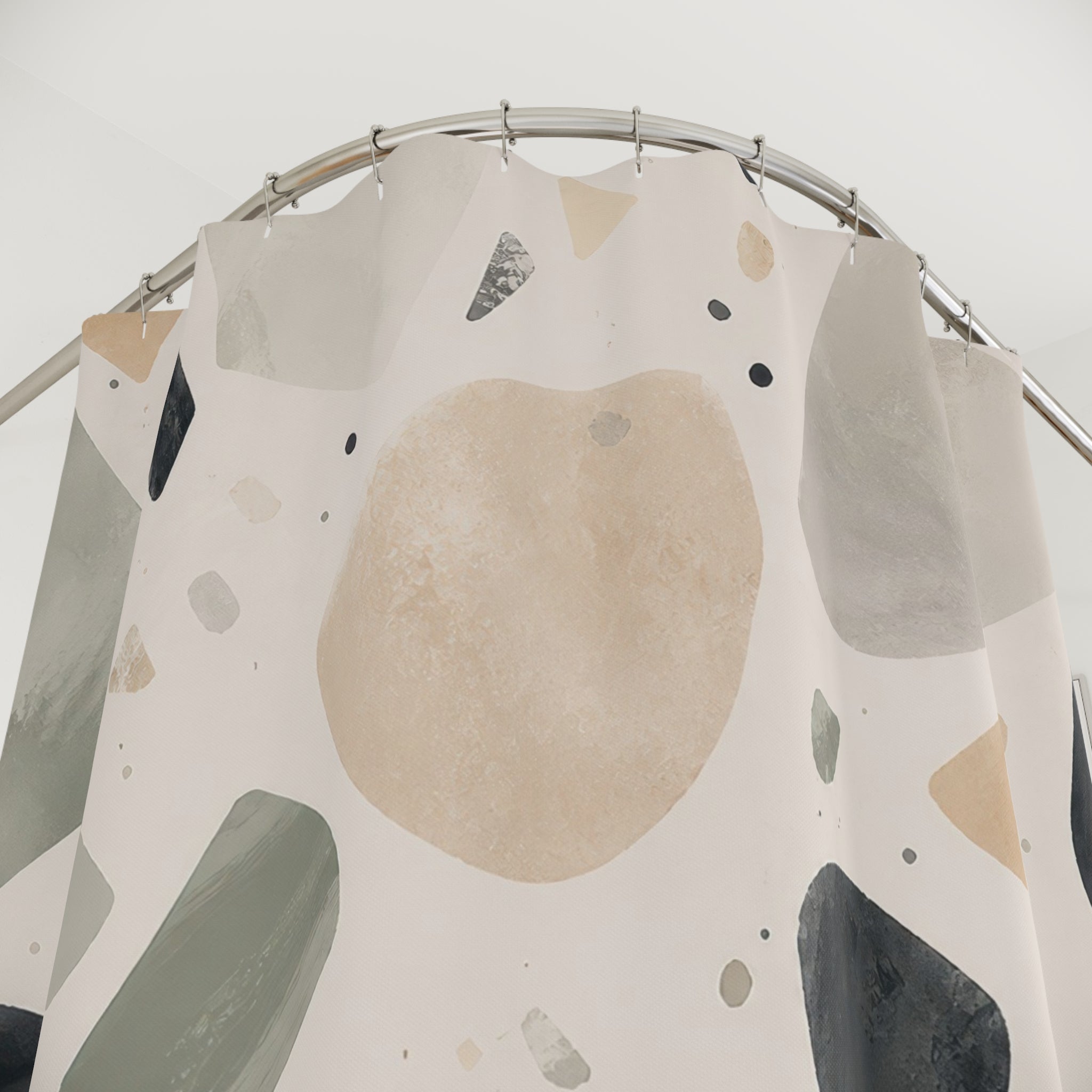 Sage Beige Black Stone Shower Curtain