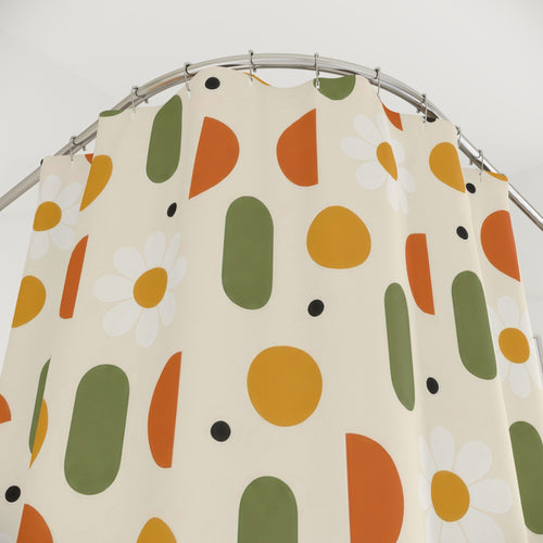 60s Daisy Retro Floral Star Modern Orange Shower Curtain