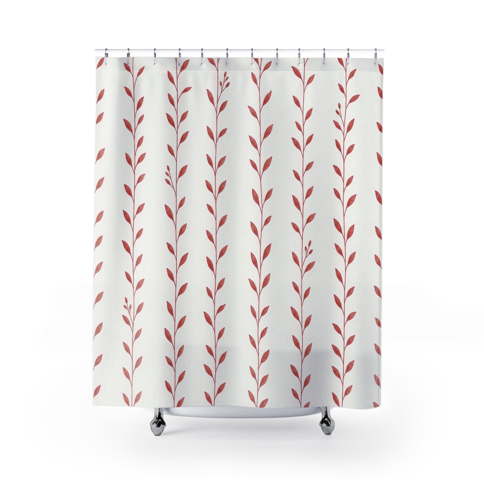 Red White Botanical Shower Curtain