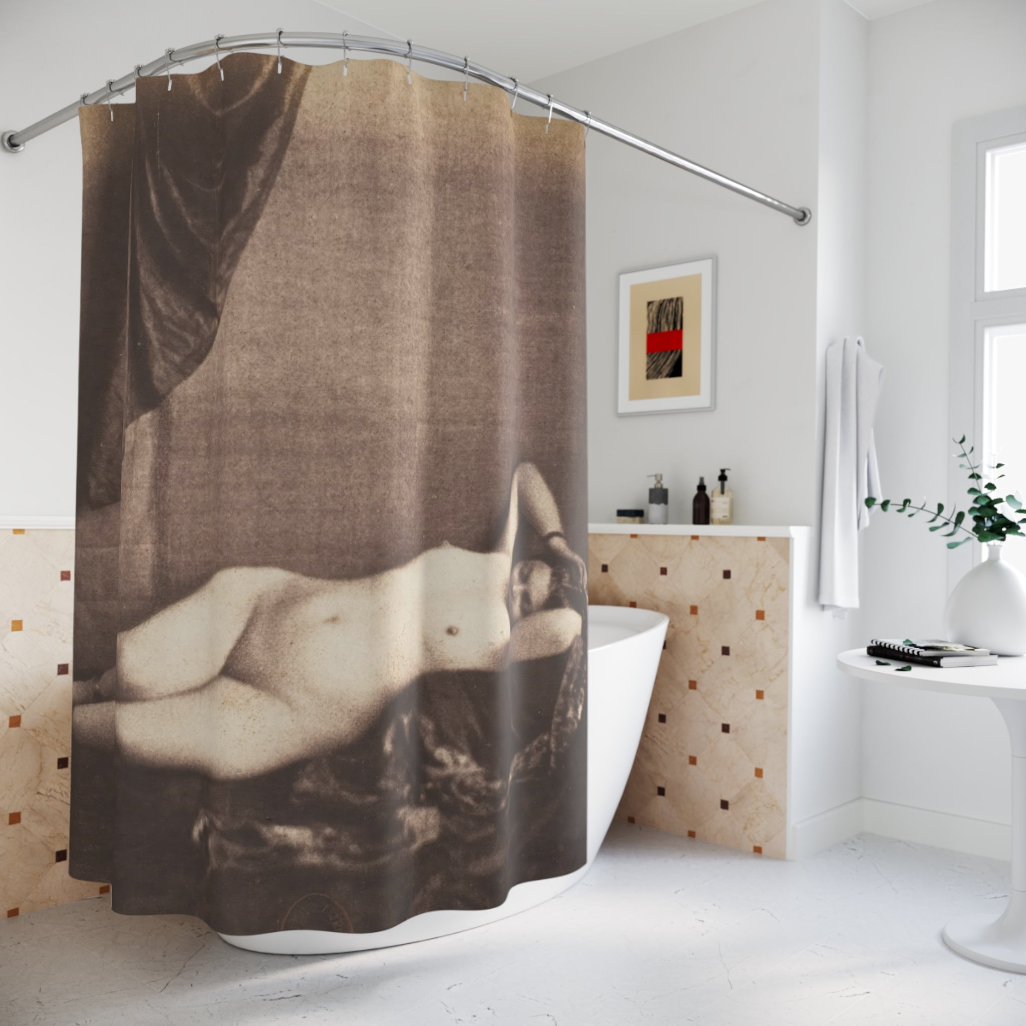 Classical Nude Art Shower Curtain – Sepia Brown