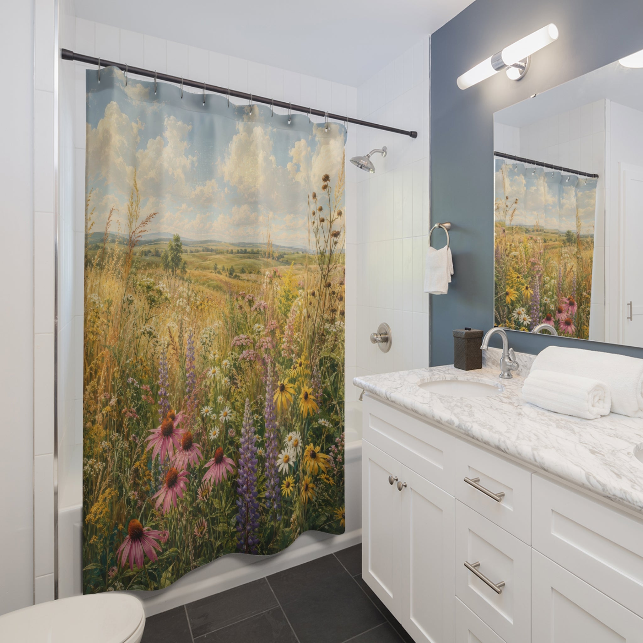 Wildflower Prairie Shower Curtain: Golden Meadow Floral