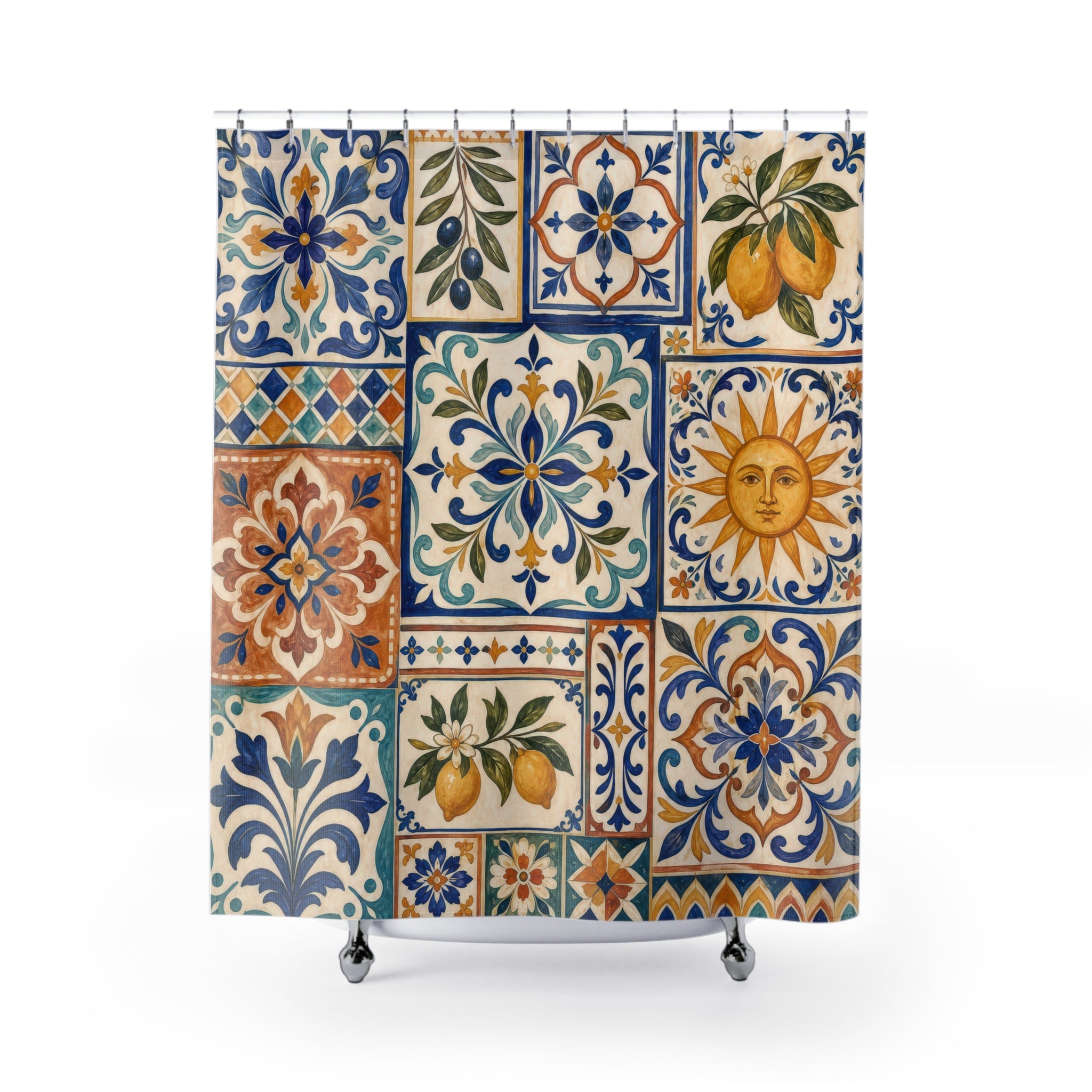 Mediterranean Painted Tiles Shower Curtain