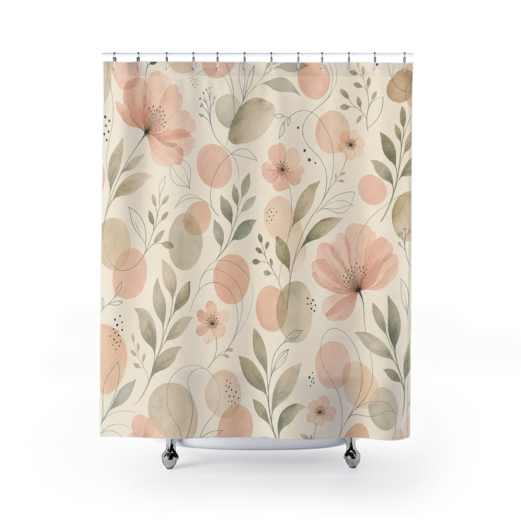 Peach Pastel Floral Aesthetic Shower Curtain