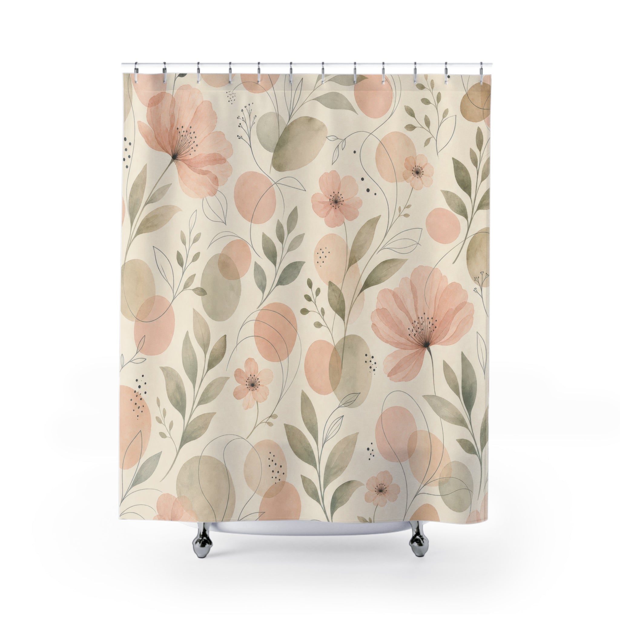 Peach Pastel Floral Aesthetic Shower Curtain
