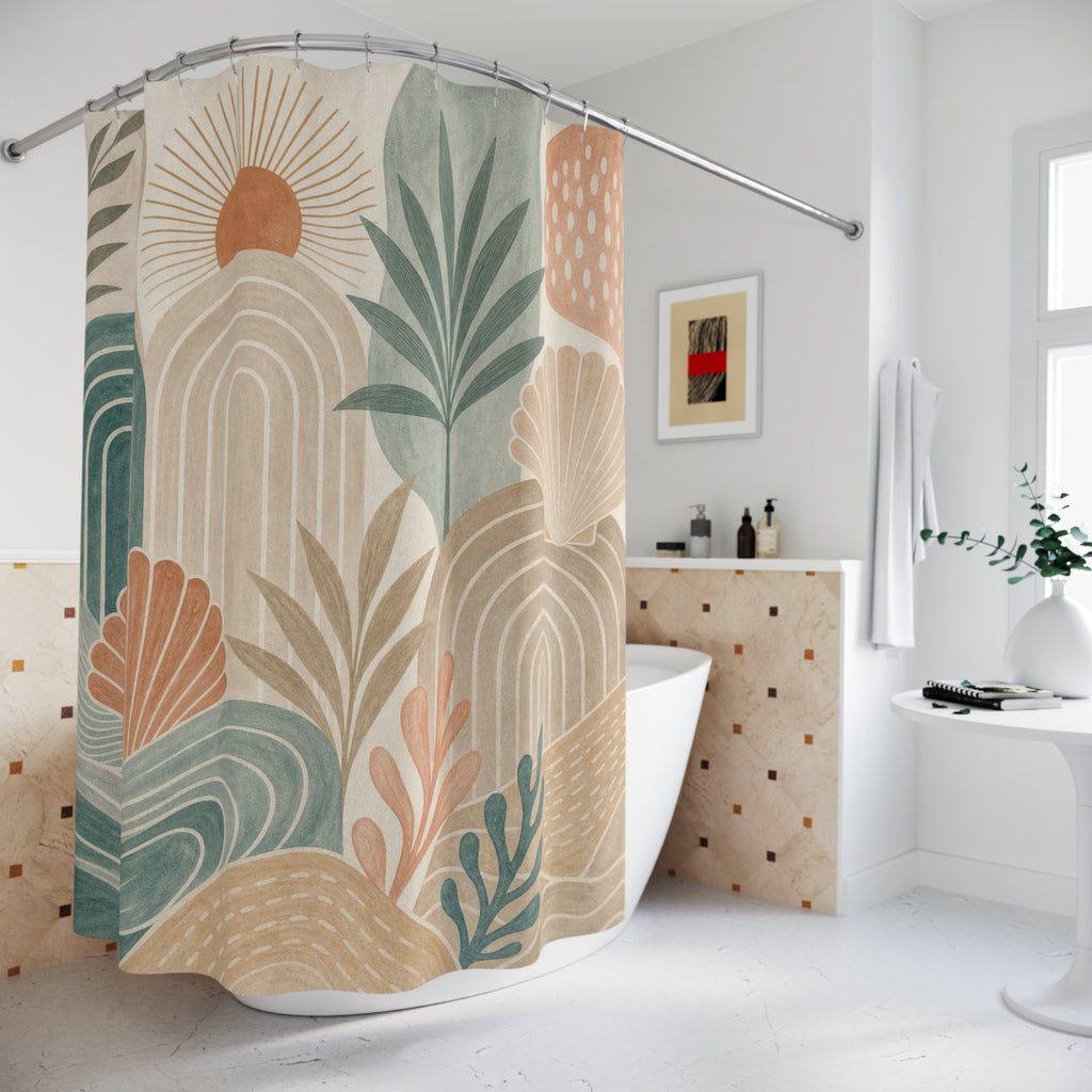 Coastal Boho Shell Wave Shower Curtain