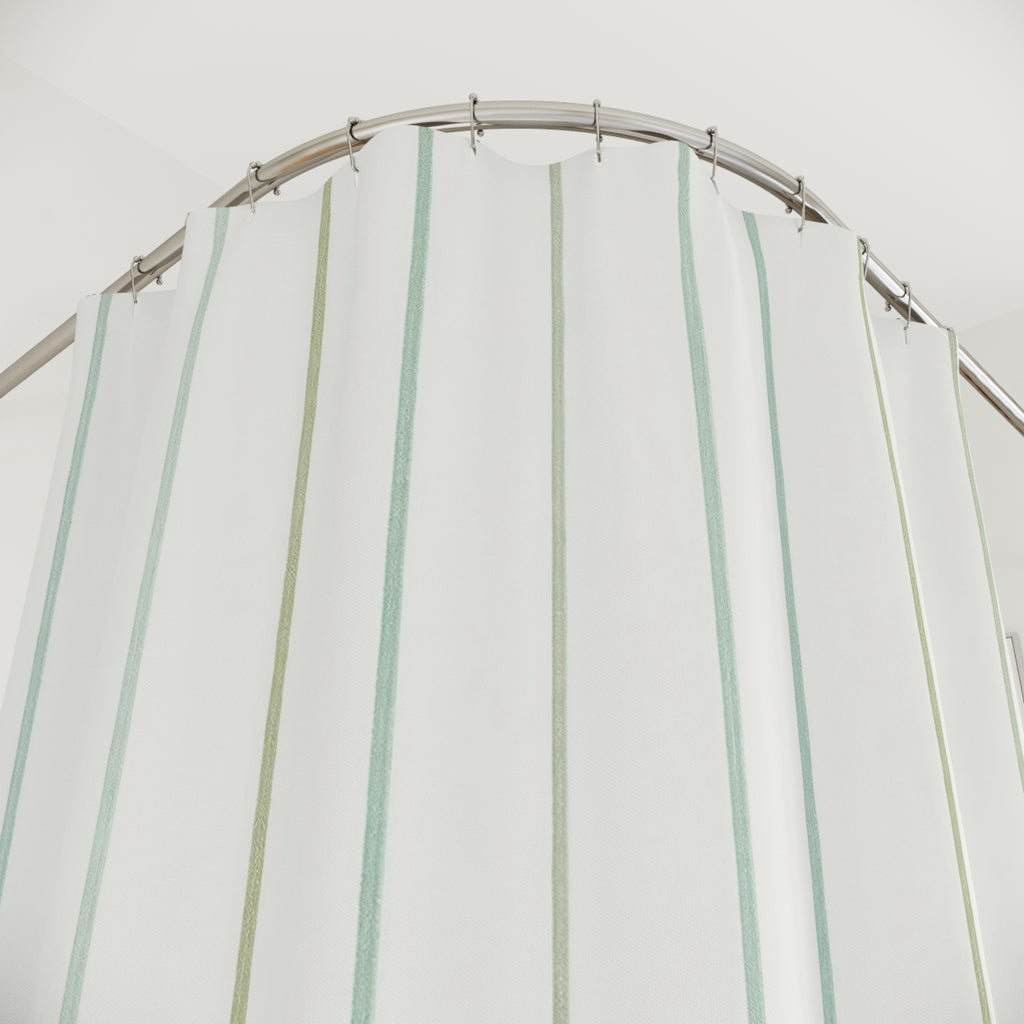Pale Green White Pinstripe Shower Curtain